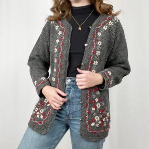 Not-So-Ugly Christmas Sweater Wool Knit Cardigan Embroidered Winter Fair Isle